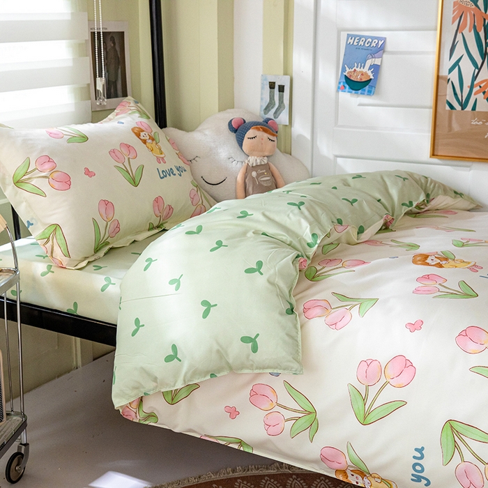 91家纺网 家纺一手货源 找家纺 港岛妹妹 2024新款芦荟棉印花四件套四件套学生床宿舍图 繁花