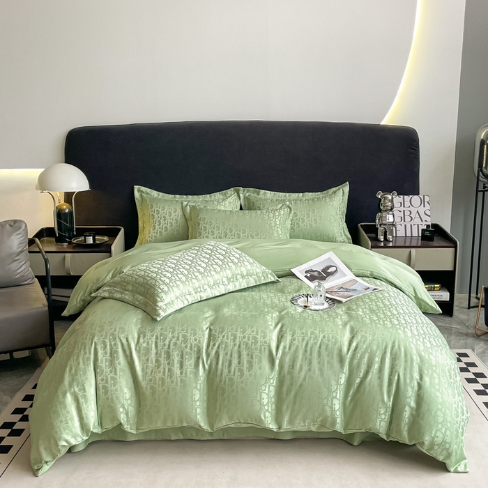 91家纺网 家纺一手货源 找家纺 宅家居 2024新款轻奢高精密贡缎提花臻品真丝四件套 迪奥-绿色