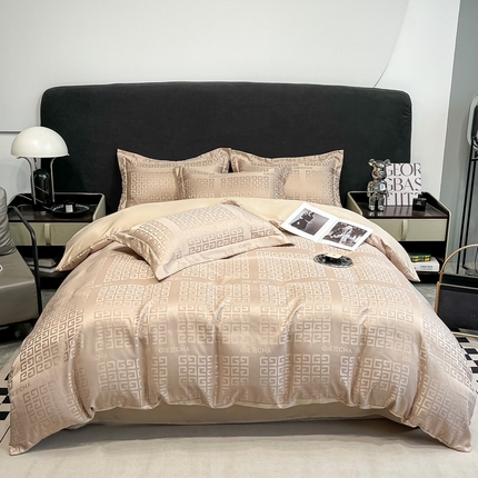 宅家居 2024新款轻奢高精密贡缎提花臻品真丝四件套 梵希-香槟金