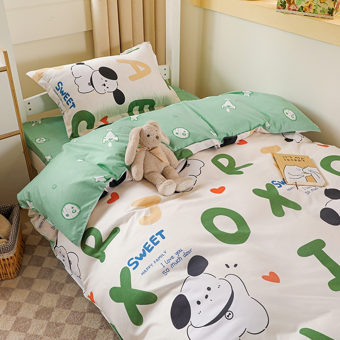 91家纺网 家纺一手货源 找家纺 港岛妹妹 2024新款芦荟棉印花四件套四件套学生床宿舍图 字母汪