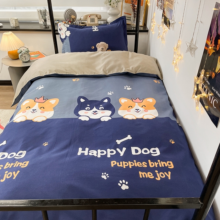 91家纺网 家纺一手货源 找家纺 港岛妹妹 2024新款芦荟棉印花四件套四件套学生床宿舍图 欢乐狗狗