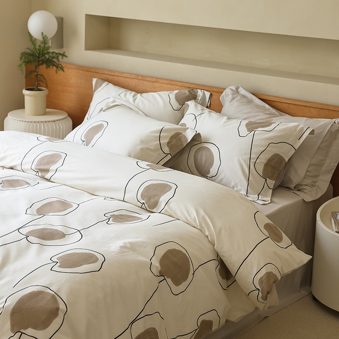 91家纺网 家纺一手货源 找家纺 左右家纺 2024新款全棉生态云棉活性印花四件套 清莹-咖