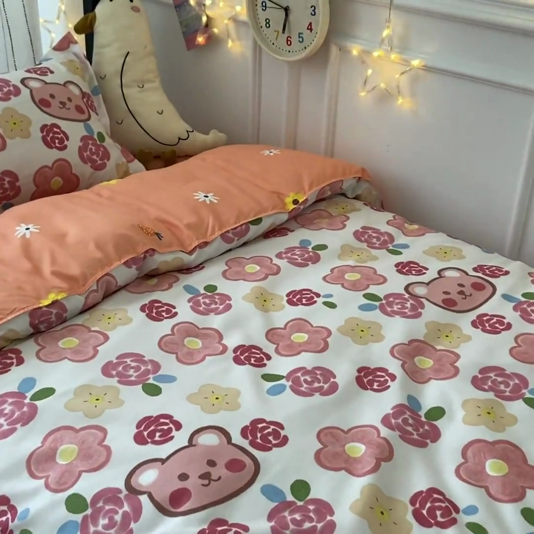 91家纺网 家纺一手货源 找家纺 港岛妹妹 2024新款芦荟棉印花四件套四件套学生床宿舍图 美好生活