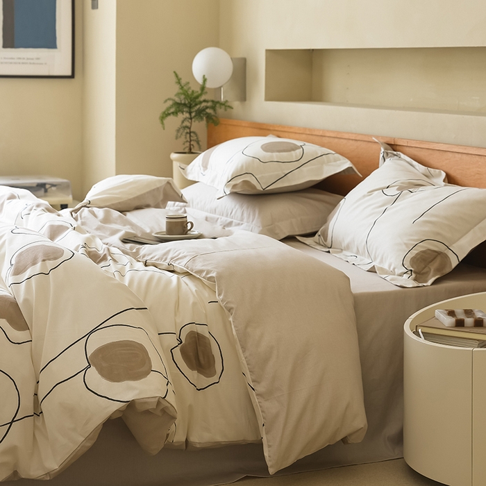 91家纺网 家纺一手货源 找家纺 左右家纺 2024新款全棉生态云棉活性印花四件套 清莹-咖