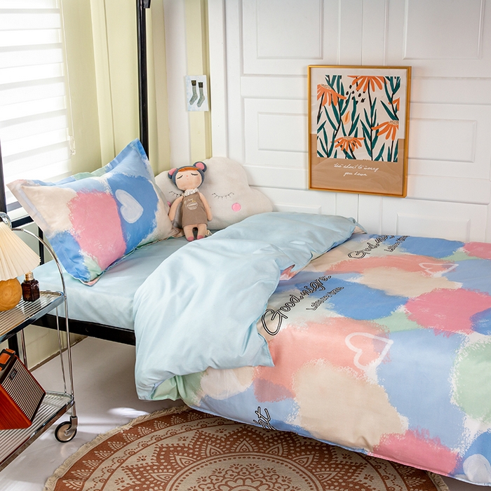 91家纺网 家纺一手货源 找家纺 港岛妹妹 2024新款芦荟棉印花四件套四件套学生床宿舍图 渲染