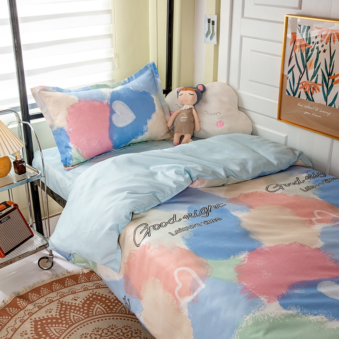 91家纺网 家纺一手货源 找家纺 港岛妹妹 2024新款芦荟棉印花四件套四件套学生床宿舍图 渲染