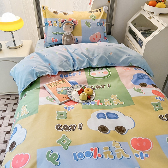 91家纺网 家纺一手货源 找家纺 港岛妹妹 2024新款芦荟棉印花四件套四件套学生床宿舍图 元气满满