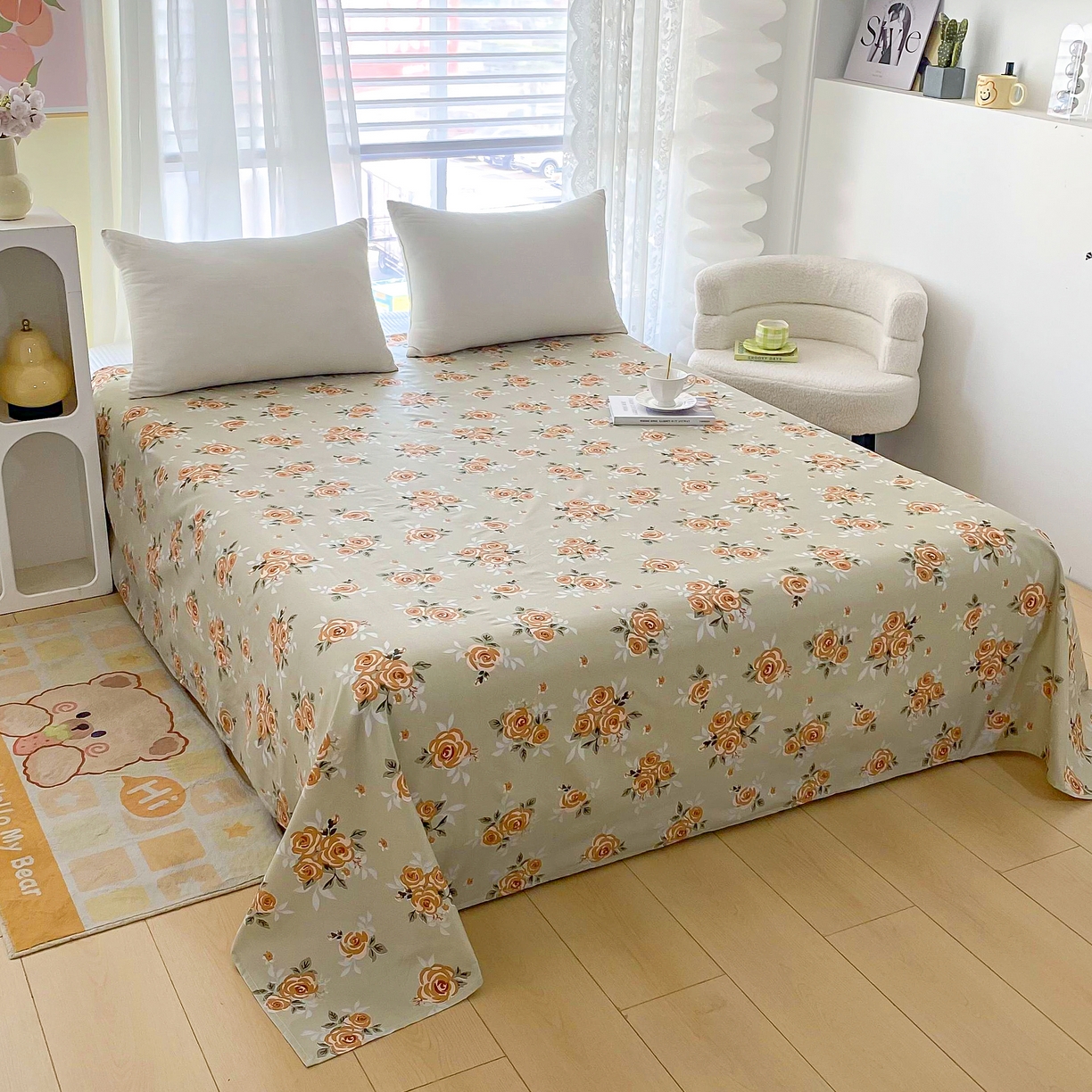 91家纺网 家纺一手货源 找家纺 梵巢家纺 2025新款加厚芦荟棉床单磨毛化纤床单爱在花开