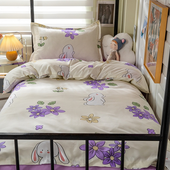 91家纺网 家纺一手货源 找家纺 港岛妹妹 2024新款芦荟棉印花四件套四件套学生床宿舍图 花与兔