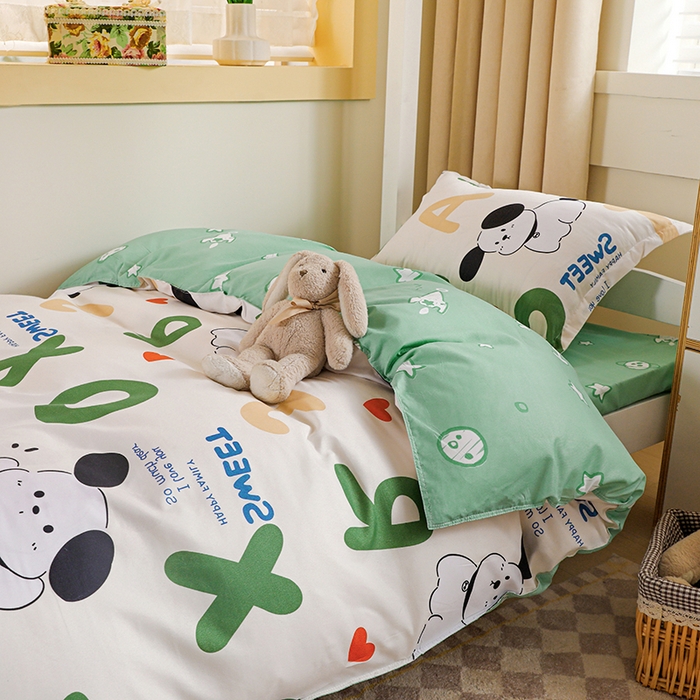 91家纺网 家纺一手货源 找家纺 港岛妹妹 2024新款芦荟棉印花四件套四件套学生床宿舍图 字母汪