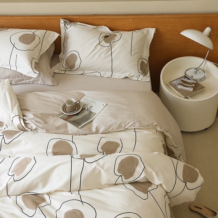 91家纺网 家纺一手货源 找家纺 左右家纺 2024新款全棉生态云棉活性印花四件套 清莹-咖