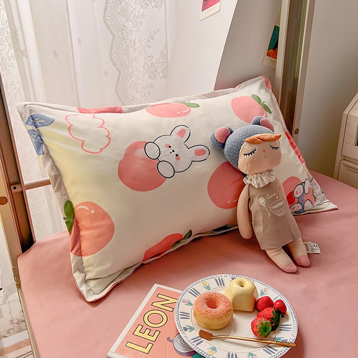 91家纺网 家纺一手货源 找家纺 港岛妹妹 2024新款芦荟棉印花四件套四件套学生床宿舍图 元气桃桃