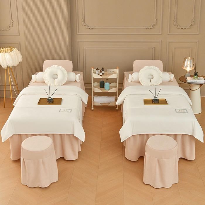 91家纺网 家纺一手货源 找家纺 不打烊家纺  (原春恩家纺) 2025新款贡棉美容床罩系列套件-艾米尔 艾米尔米白色拼驼色