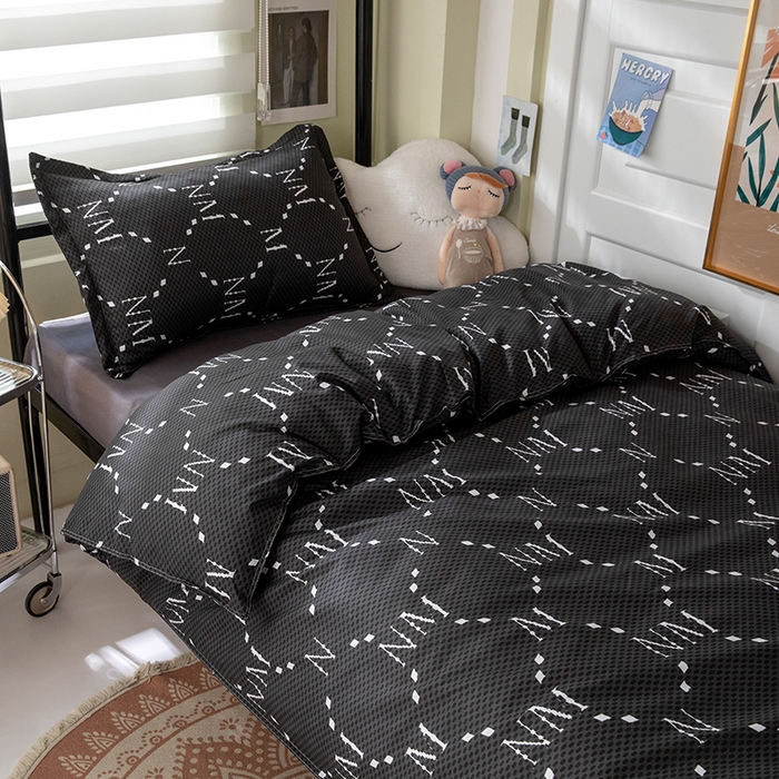 91家纺网 家纺一手货源 找家纺 港岛妹妹 2024新款芦荟棉印花四件套四件套学生床宿舍图 摩卡黑