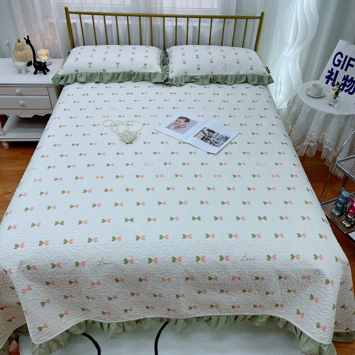91家纺网 家纺一手货源 找家纺 暖居 2024新款夏季凉感云小棉森氧棉50棉50天丝床盖三件套 爱情气泡绿