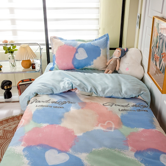 91家纺网 家纺一手货源 找家纺 港岛妹妹 2024新款芦荟棉印花四件套四件套学生床宿舍图 渲染