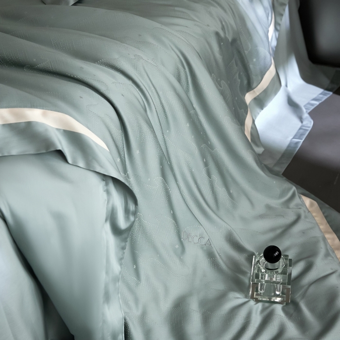 91家纺网 家纺一手货源 找家纺 安莱生活 2024新款60S天丝棉提花四件套三系列（银丝款）--天丝棉铂金星晴系列 星雨-苔青