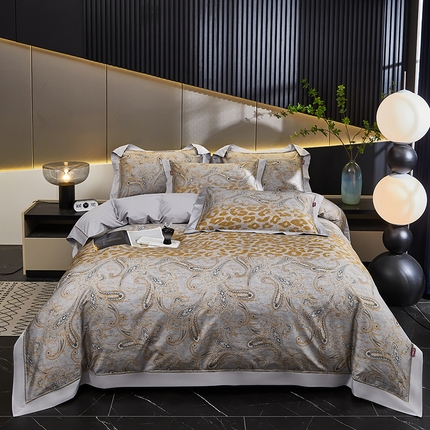 91家纺网 家纺一手货源 找家纺 优姿家纺 2024新款160支长绒棉高端大版四件套 玉如意-黄