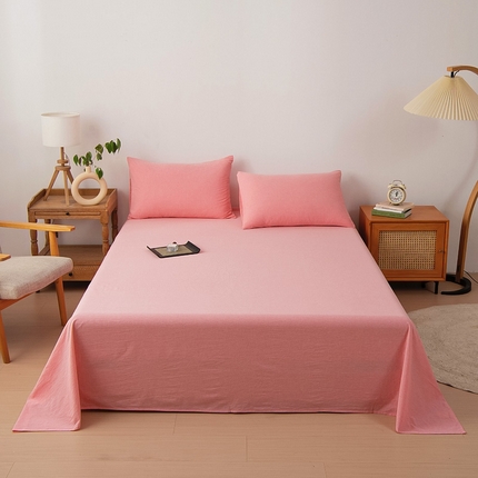 91家纺网 家纺一手货源 找家纺 鑫棉坊 2024新款全棉色织水洗棉床单 樱花粉