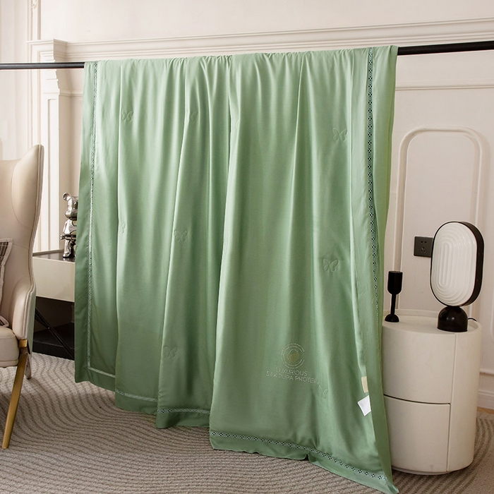 91家纺网 家纺一手货源 找家纺 被靠被 2024新款莫代尔蚕蛹蛋白夏被空调被-悠闲时光 悠闲时光-竹绿