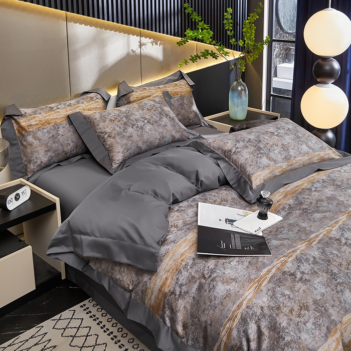 91家纺网 家纺一手货源 找家纺 优姿家纺 2024新款160支长绒棉高端大版四件套 水墨兰亭-灰