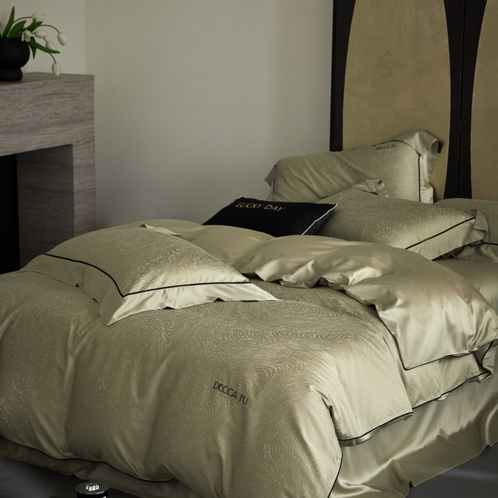 91家纺网 家纺一手货源 找家纺 安莱生活 2024新款60S天丝棉提花四件套三系列（银丝款）--天丝棉铂金商务款 牧云-香辰绿