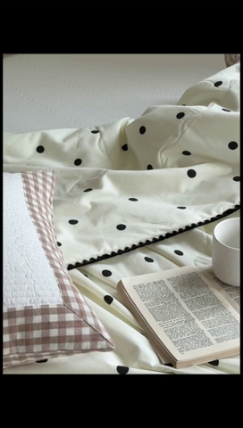 91家纺网 家纺一手货源 找家纺 洋铭区（原狠狠爱） 2024新款贝壳边全棉印花夏被 黑小圆