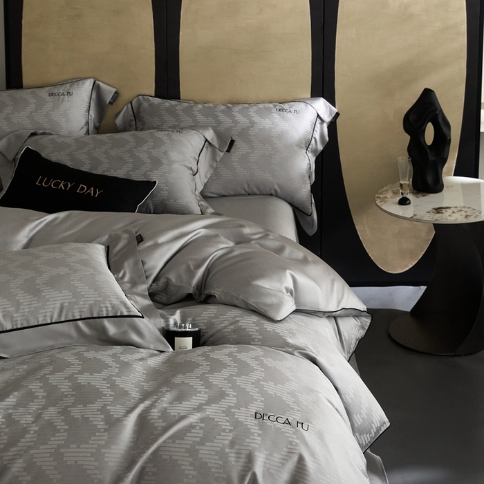 91家纺网 家纺一手货源 找家纺 安莱生活 2024新款60S天丝棉提花四件套三系列（银丝款）--天丝棉铂金商务款 锦瑟-雅灰