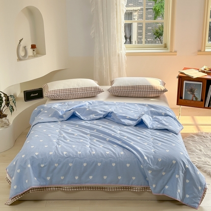 洋铭区（原狠狠爱） 2024新款贝壳边全棉印花夏被 蓝色小心心