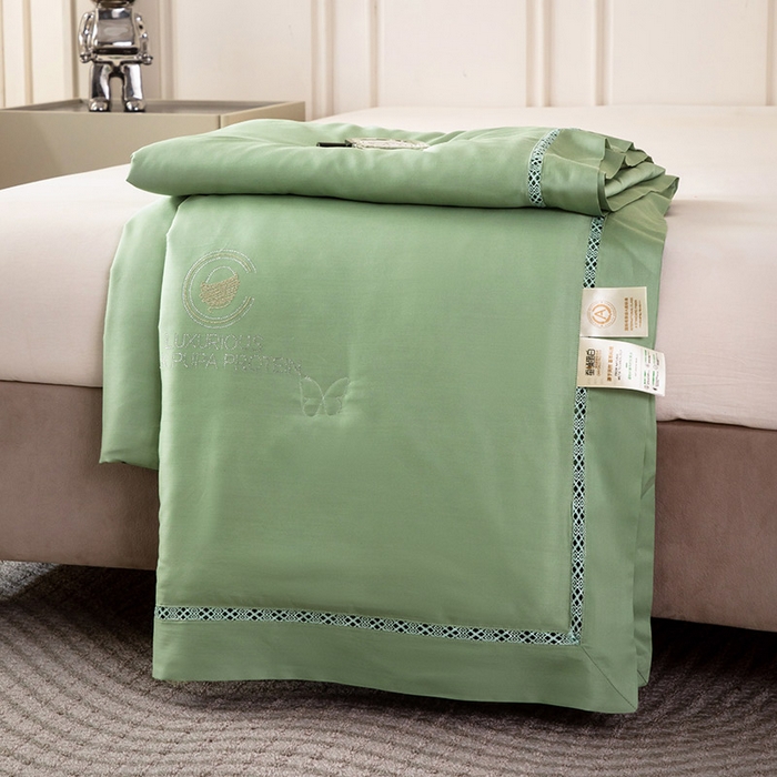 91家纺网 家纺一手货源 找家纺 被靠被 2024新款莫代尔蚕蛹蛋白夏被空调被-悠闲时光 悠闲时光-竹绿
