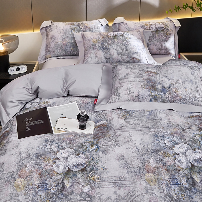 91家纺网 家纺一手货源 找家纺 优姿家纺 2024新款160支长绒棉高端大版四件套 玉如意-深灰