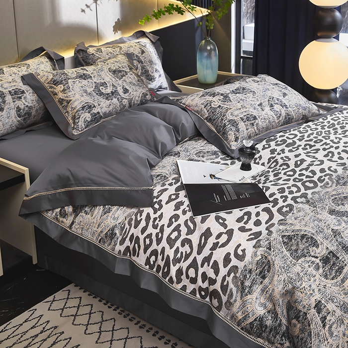 91家纺网 家纺一手货源 找家纺 优姿家纺 2024新款160支长绒棉高端大版四件套 名门时光-灰