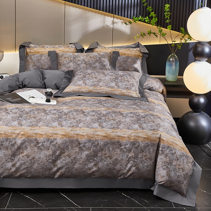 91家纺网 家纺一手货源 找家纺 优姿家纺 2024新款160支长绒棉高端大版四件套 水墨兰亭-灰