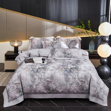 优姿家纺 2024新款160支长绒棉高端大版四件套 玉如意-深灰