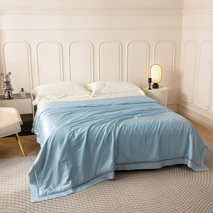91家纺网 家纺一手货源 找家纺 被靠被 2024新款莫代尔蚕蛹蛋白夏被空调被-悠闲时光 悠闲时光-蓝