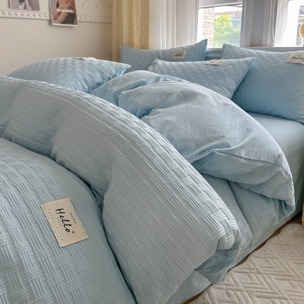 91家纺网 家纺一手货源 找家纺 （总）沐辰 2024新款亲肤水洗棉云朵泡泡系列四件套