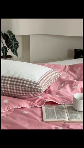 91家纺网 家纺一手货源 找家纺 洋铭区（原狠狠爱） 2024新款贝壳边全棉印花夏被 粉色小心心