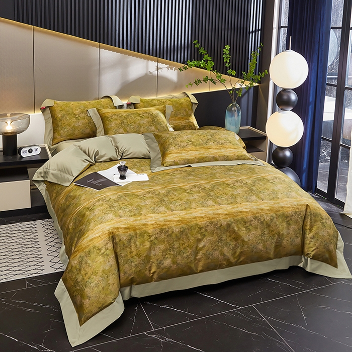 91家纺网 家纺一手货源 找家纺 优姿家纺 2024新款160支长绒棉高端大版四件套 水墨兰亭-绿