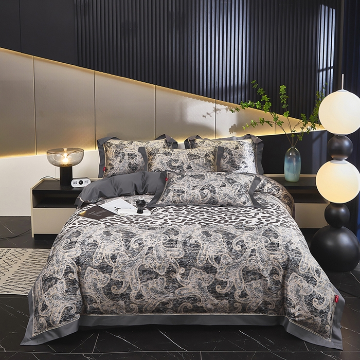 91家纺网 家纺一手货源 找家纺 优姿家纺 2024新款160支长绒棉高端大版四件套 名门时光-灰