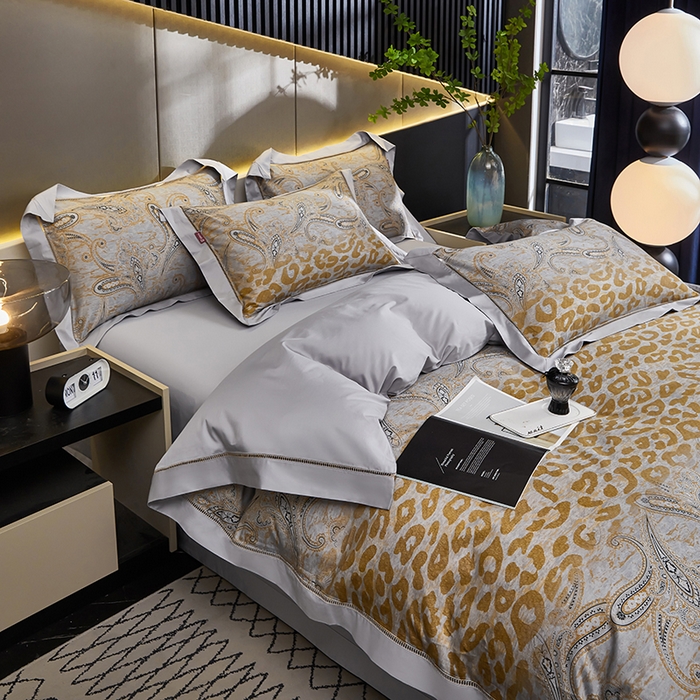 91家纺网 家纺一手货源 找家纺 优姿家纺 2024新款160支长绒棉高端大版四件套 玉如意-黄