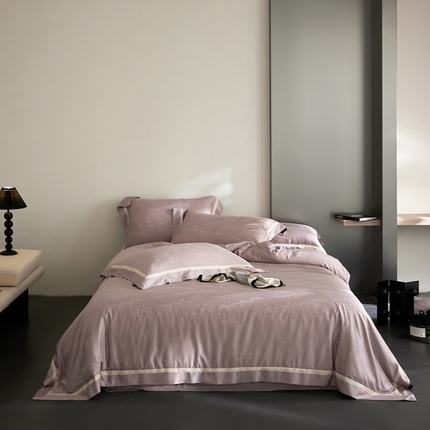 91家纺网 家纺一手货源 找家纺 安莱生活 2024新款60S天丝棉提花四件套三系列（银丝款）--天丝棉铂金星晴系列 星雨-薄汗紫