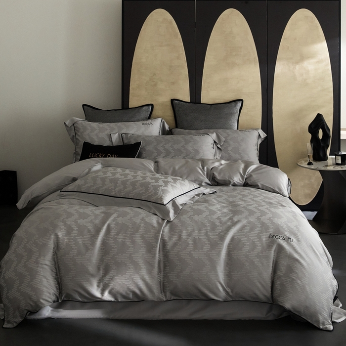 91家纺网 家纺一手货源 找家纺 安莱生活 2024新款60S天丝棉提花四件套三系列（银丝款）--天丝棉铂金商务款 锦瑟-雅灰