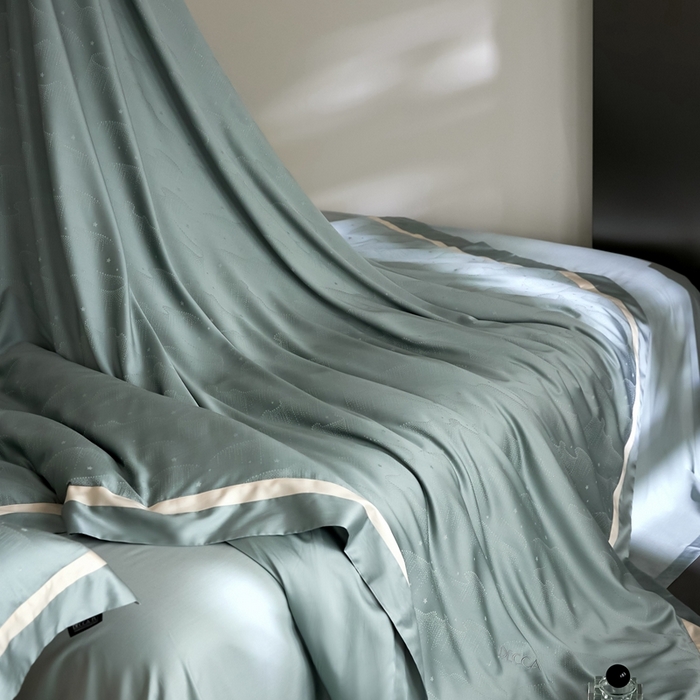 91家纺网 家纺一手货源 找家纺 安莱生活 2024新款60S天丝棉提花四件套三系列（银丝款）--天丝棉铂金星晴系列 星雨-苔青