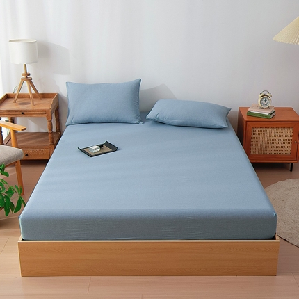 91家纺网 家纺一手货源 找家纺 鑫棉坊 2024新款全棉色织水洗棉床笠 清新蓝