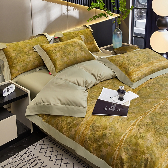 91家纺网 家纺一手货源 找家纺 优姿家纺 2024新款160支长绒棉高端大版四件套 水墨兰亭-绿