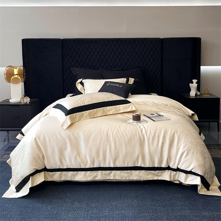 馨蕊家居  2024新款奥地利兰精天丝刺绣拼角四件套-流金岁月 流金岁月-香槟