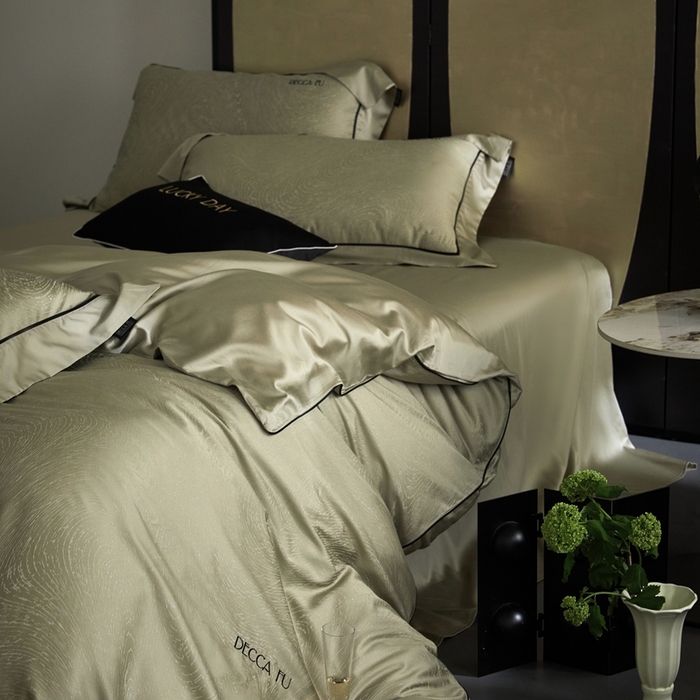 91家纺网 家纺一手货源 找家纺 安莱生活 2024新款60S天丝棉提花四件套三系列（银丝款）--天丝棉铂金商务款 牧云-香辰绿