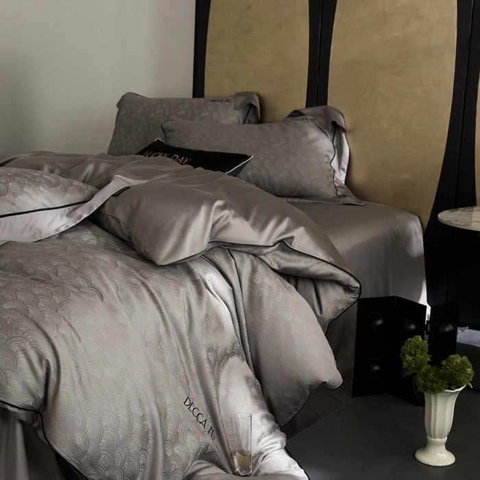 91家纺网 家纺一手货源 找家纺 安莱生活 2024新款60S天丝棉提花四件套三系列（银丝款）--天丝棉铂金商务款 和也-巧克力