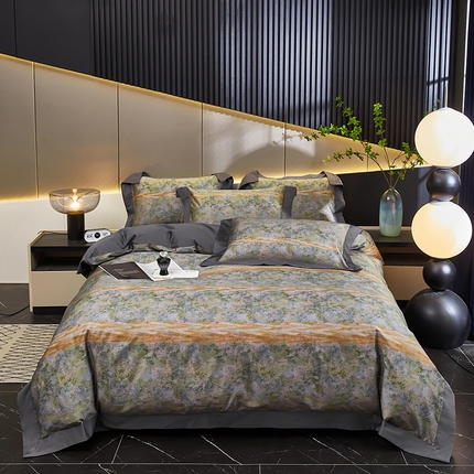 91家纺网 家纺一手货源 找家纺 优姿家纺 2024新款160支长绒棉高端大版四件套 名门时光灰绿