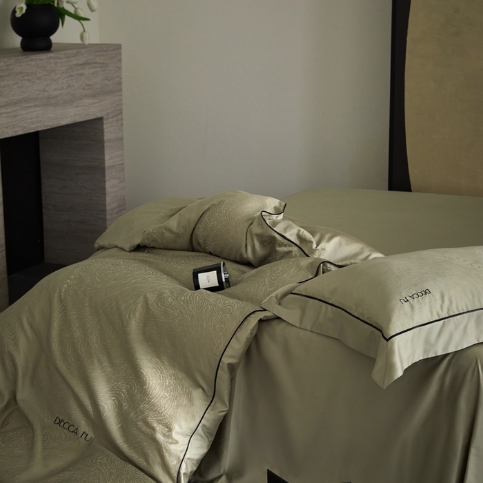 91家纺网 家纺一手货源 找家纺 安莱生活 2024新款60S天丝棉提花四件套三系列（银丝款）--天丝棉铂金商务款 牧云-香辰绿